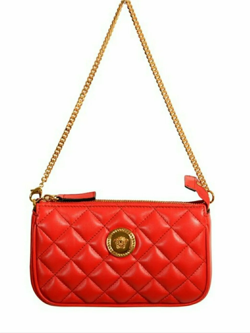 Versace Quilted Leather Shoulder Bag, Gold Medusa & Card Holder (Retail $1375)